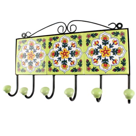 White Ceramic Floral Tile Hook